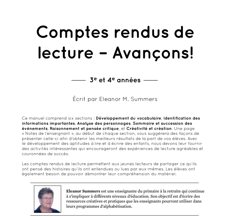 Comptes rendus de lecture-Avancons! Grade 3-4 Ebook
