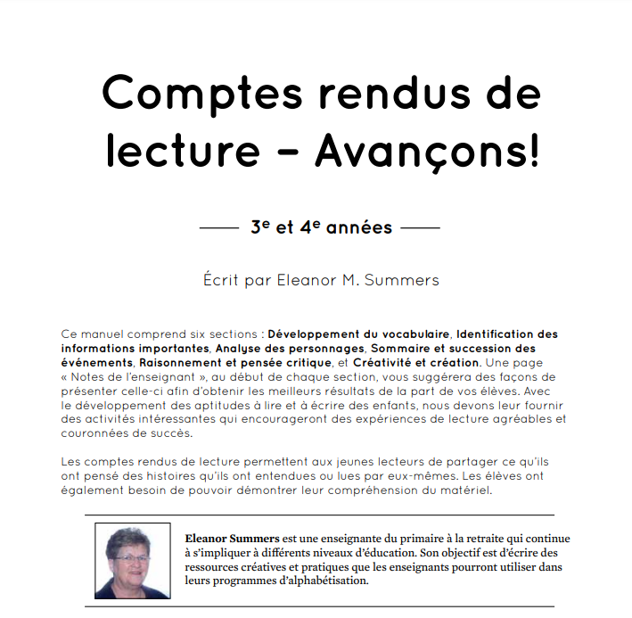 Comptes rendus de lecture-Lancons-nous! Grade 1-2