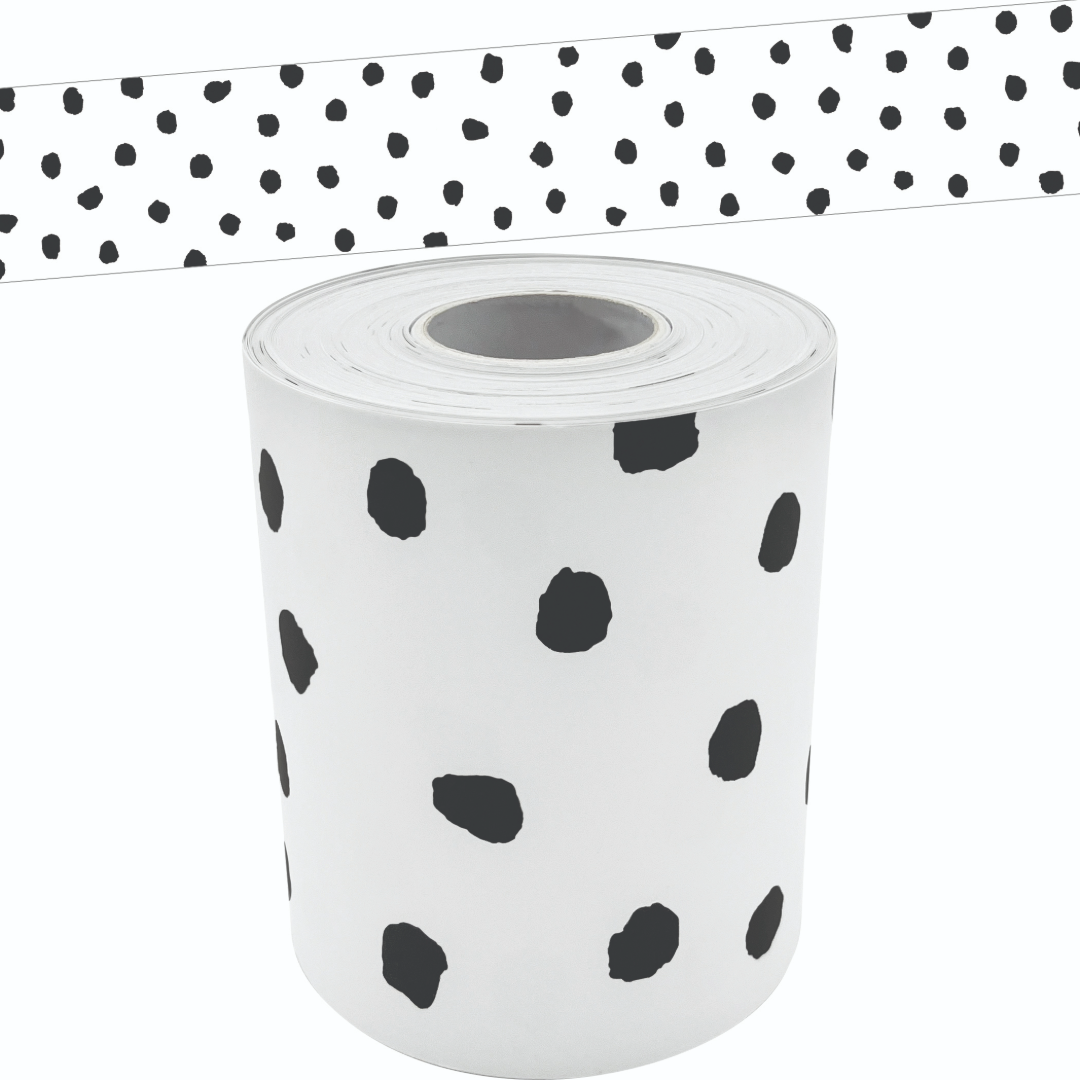 Black Painted Dots on White Straight Rolled Border Trim