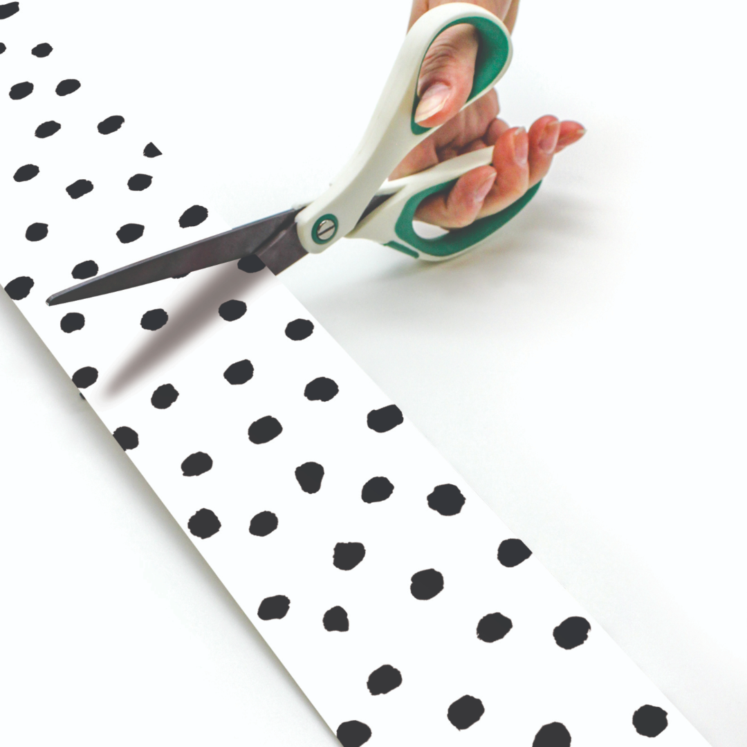 Black Painted Dots on White Straight Rolled Border Trim