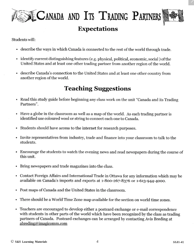 Canada & It's Trading Partners Grades 6-8