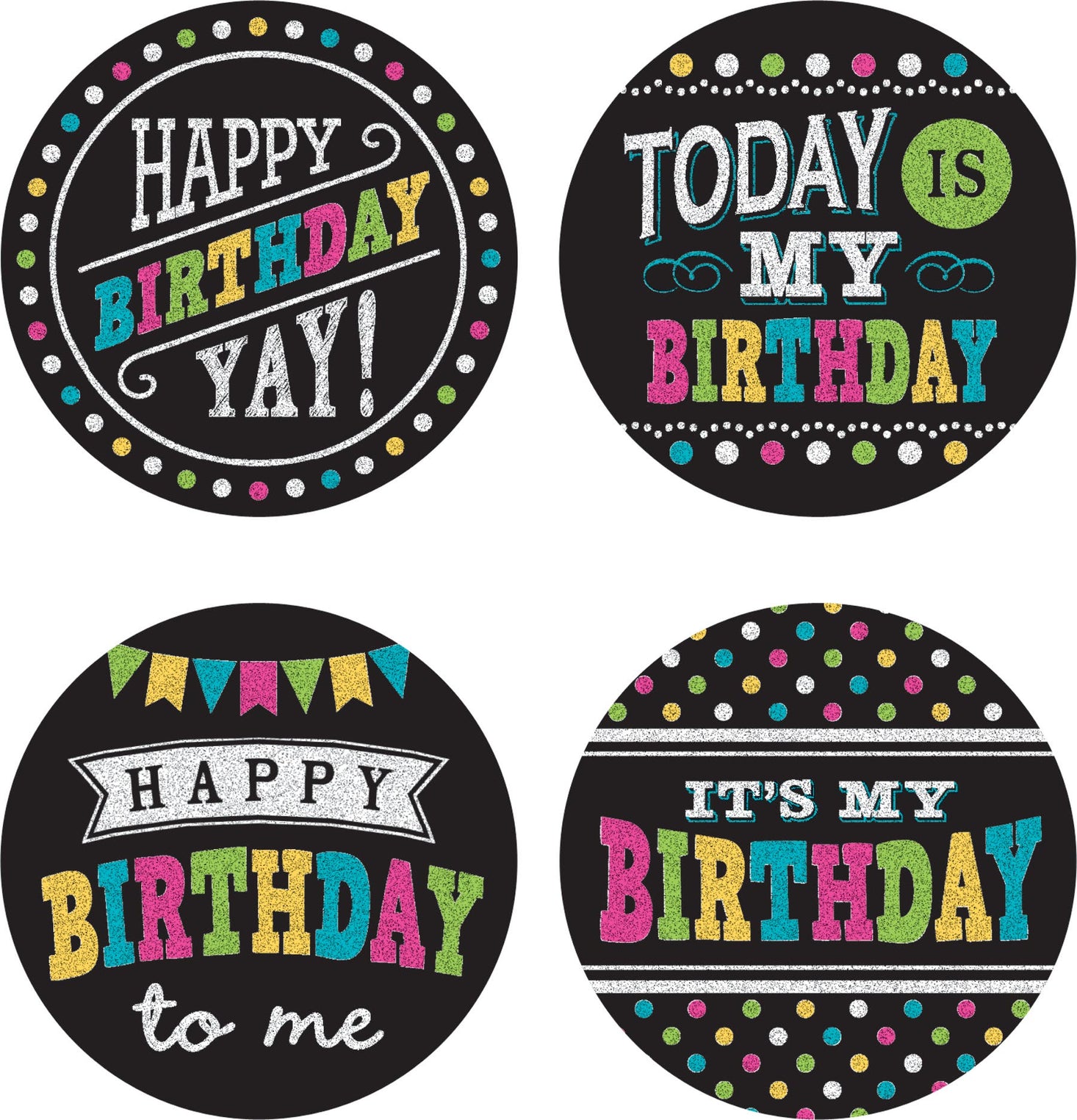 Chalkboard Brights Happy Birthday Wear Em Badges