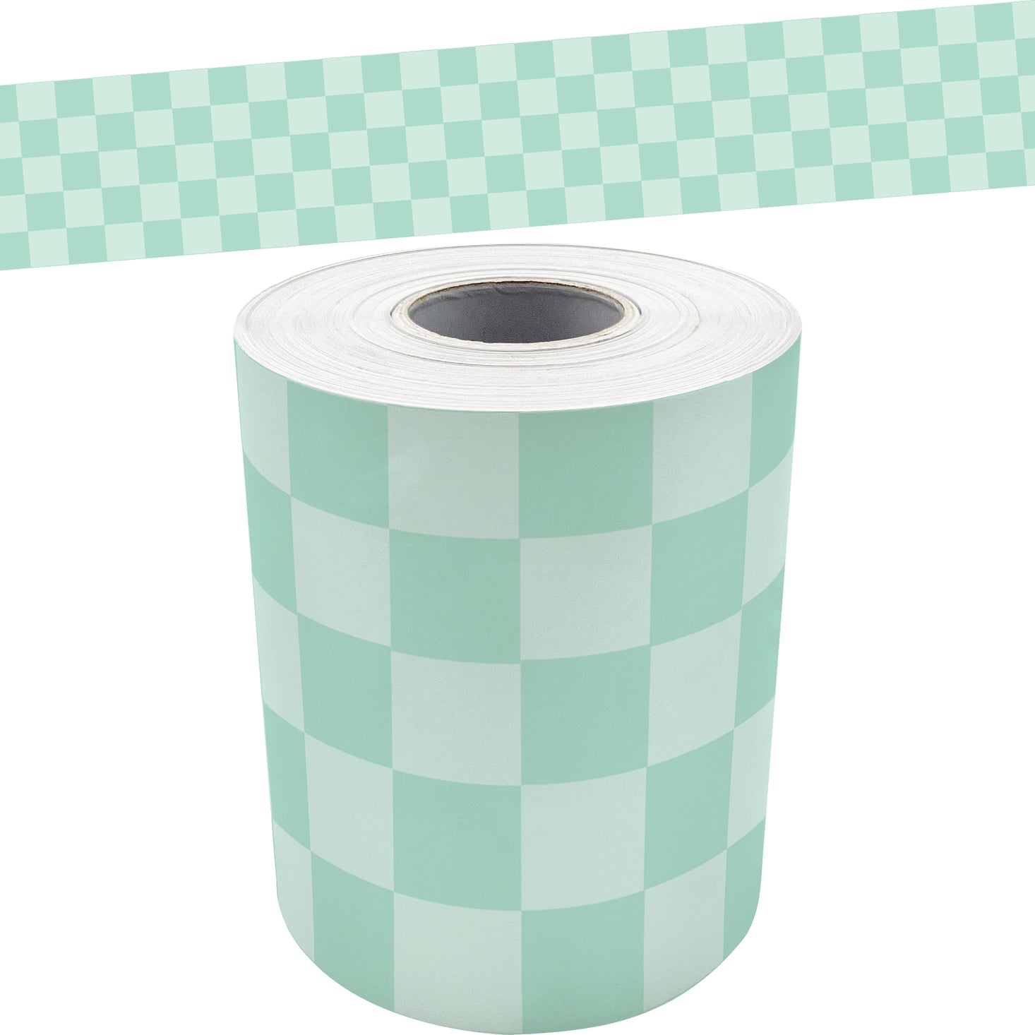 Cool for School Green Checkers Straight Rolled Border Trim