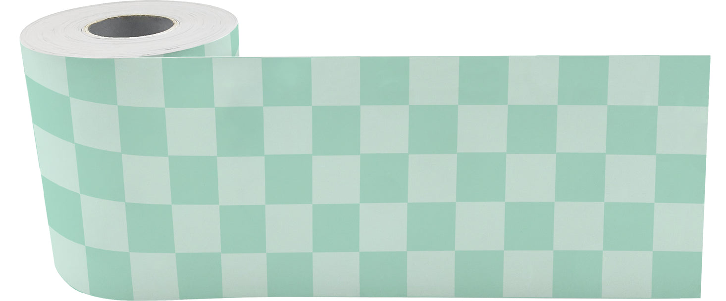 Cool for School Green Checkers Straight Rolled Border Trim