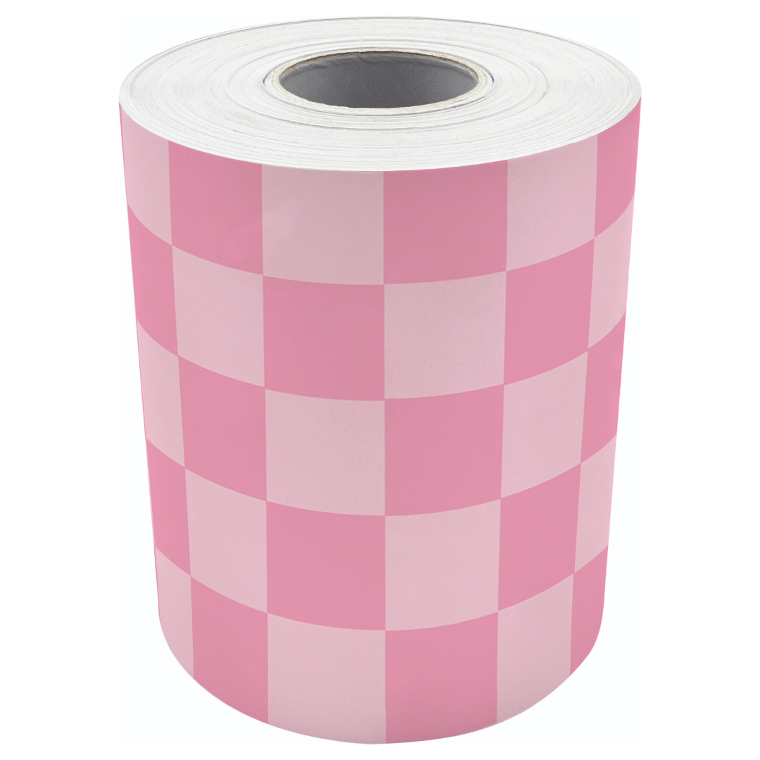 Cool for School Pink Checkers Straight Rolled Border Trim