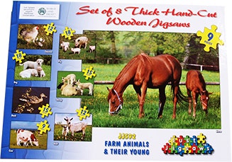 Farm Animals and Their Young Set of 8 Wooden Puzzles