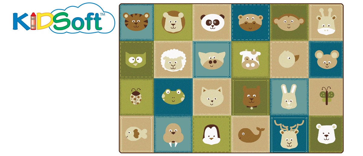 KIDSoft Animal Patchwork Rectangle Tan Carpet 8ft x 12ft
