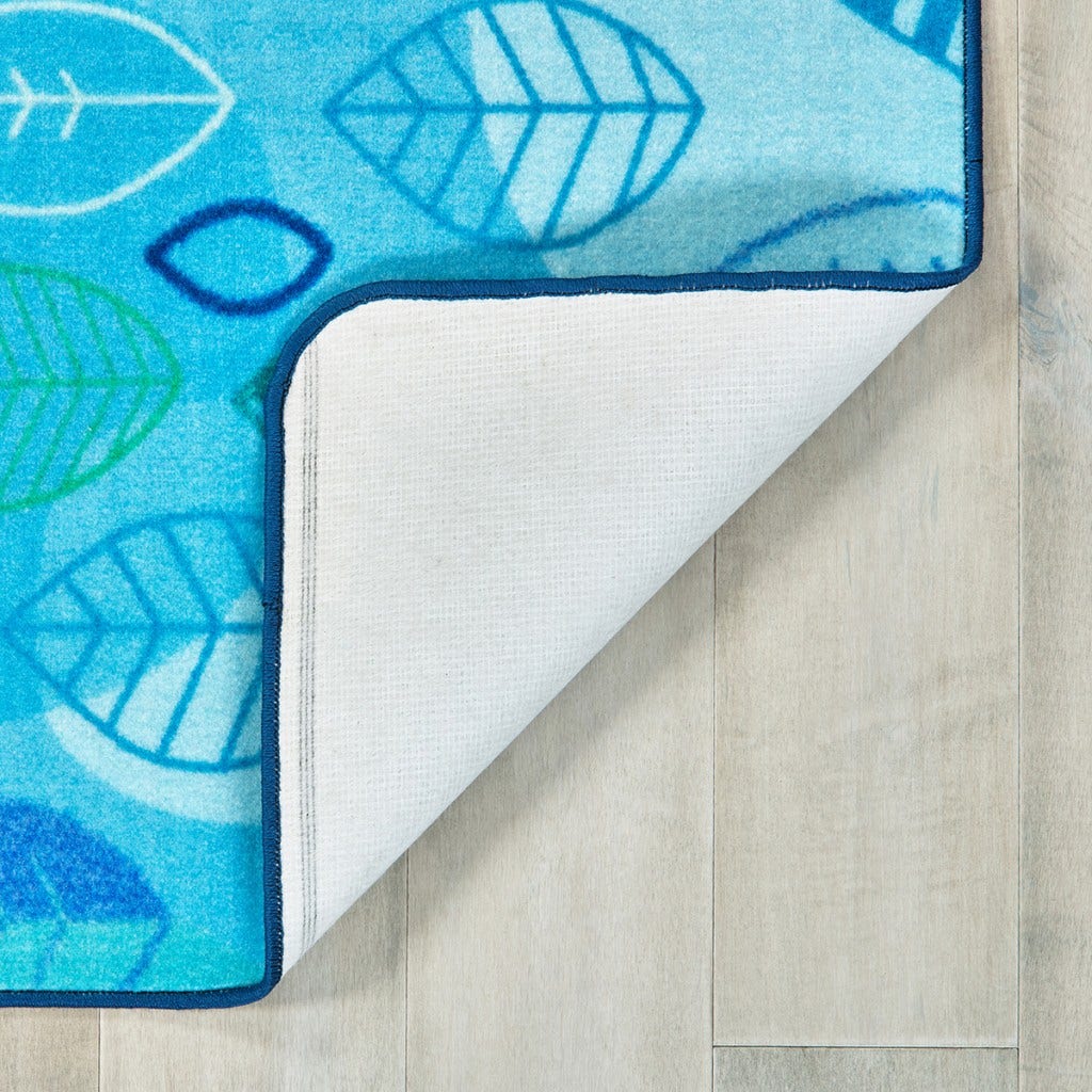 Peaceful Spaces Leaf Rectangle Blue Carpet 6ft x 9ft