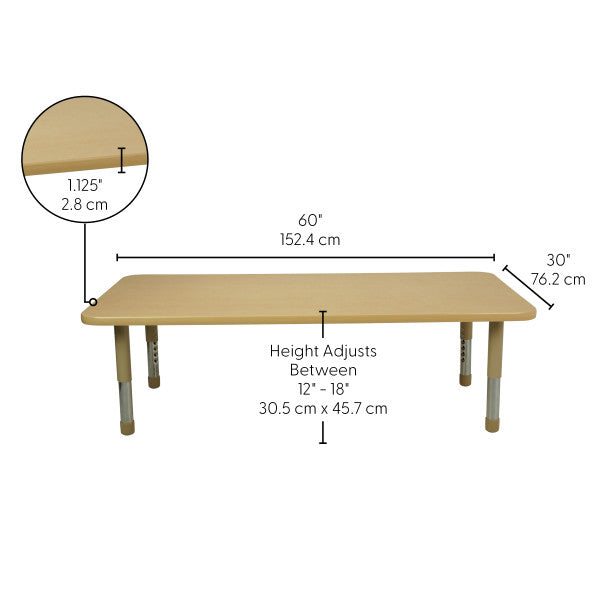 Rectangle Maple/Maple Activity Table with Tiny Tot Adjustable Legs