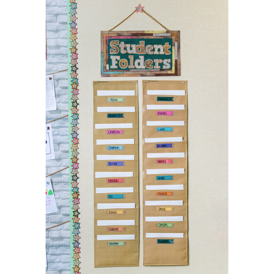 Burlap 10 Pocket File Storage Pocket Chart 14 x 58