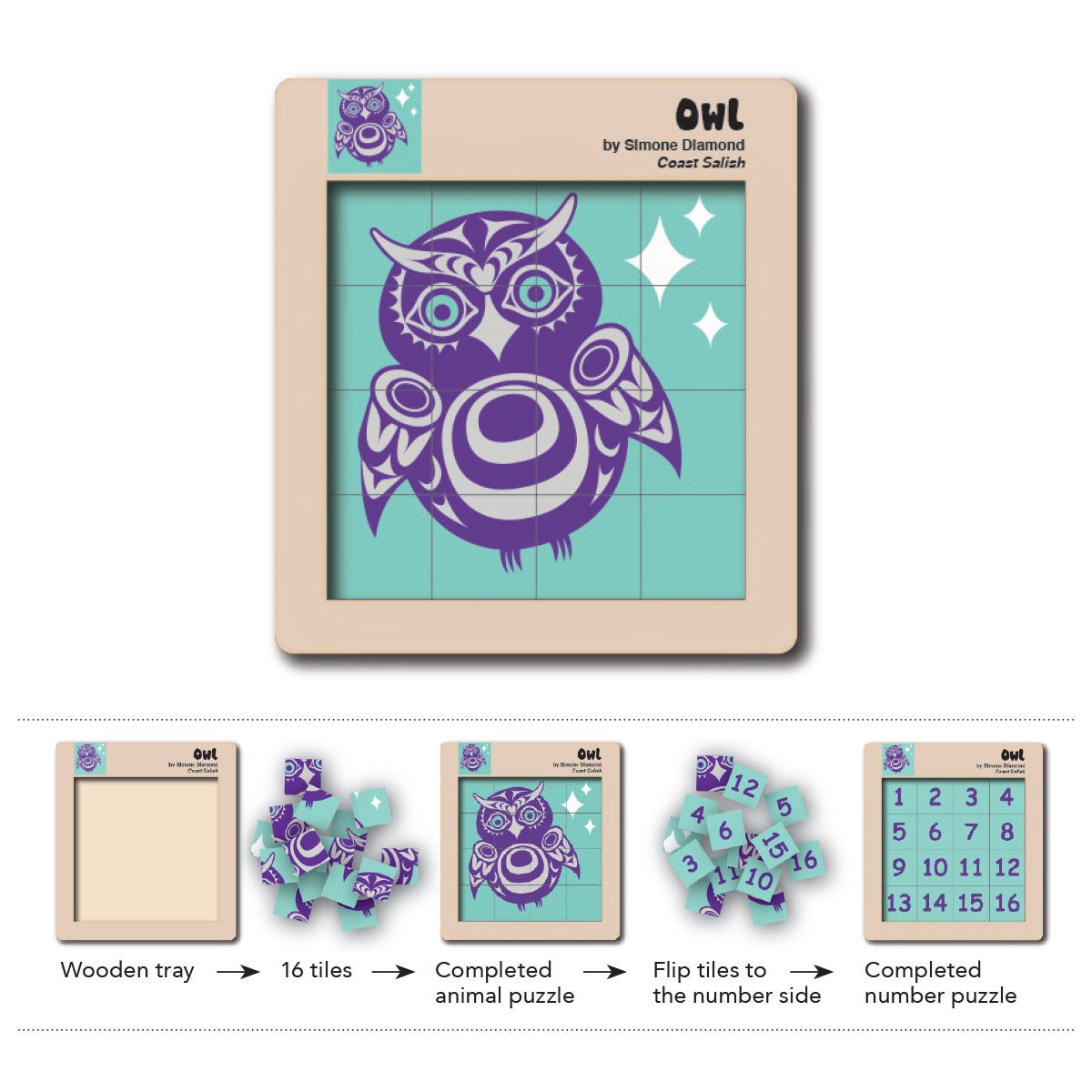 Double-Sided Wooden Tile Puzzle Owl
