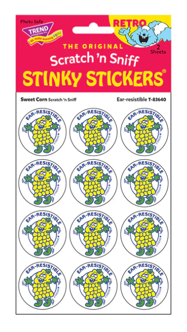 Ear-resistible Sweet Corn scent Retro Scratch n Sniff Stinky Stickers 24 ct