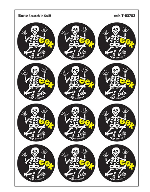 eek Bone scent Retro Scratch n Sniff Stinky Stickers 24 ct