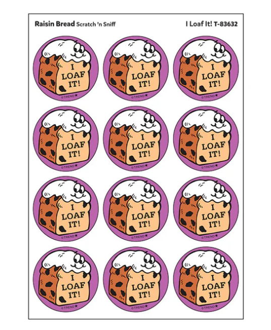 I Loaf It Raisin Bread scent Retro Stinky Stickers 24 ct