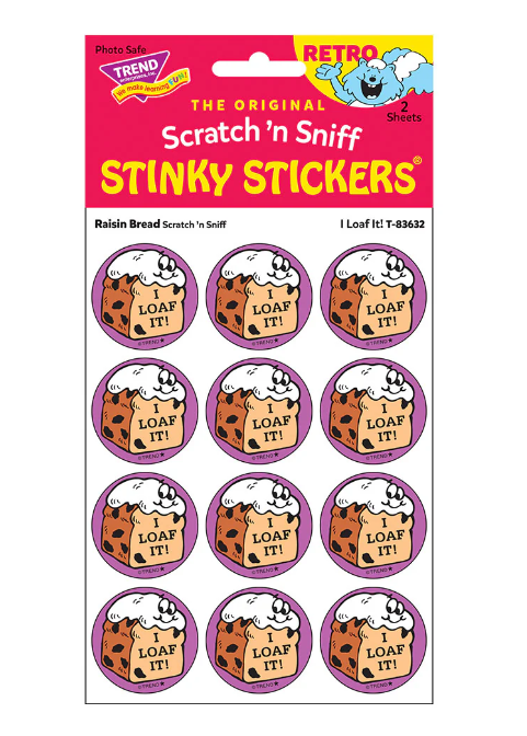 I Loaf It Raisin Bread scent Retro Stinky Stickers 24 ct