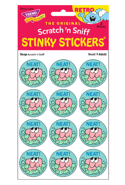 Neat Soap scent Retro Scratch n Sniff Stinky Stickers 24 ct