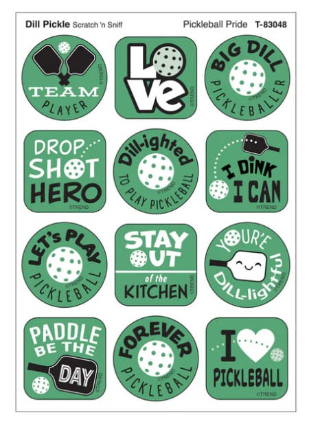 Pickleball DILLight Dill Pickle scent Scratch n Sniff Stinky Stickers