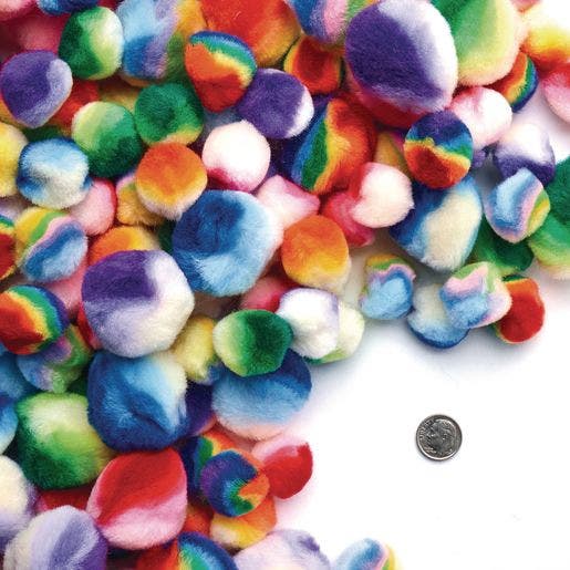 Rainbow Striped Pom Poms 180 pcs