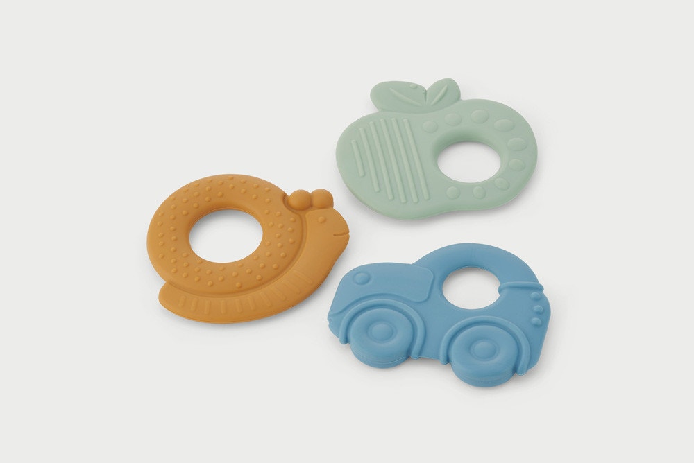 Silisoft Sensory Teethers Neutral Apple, Car, Snail