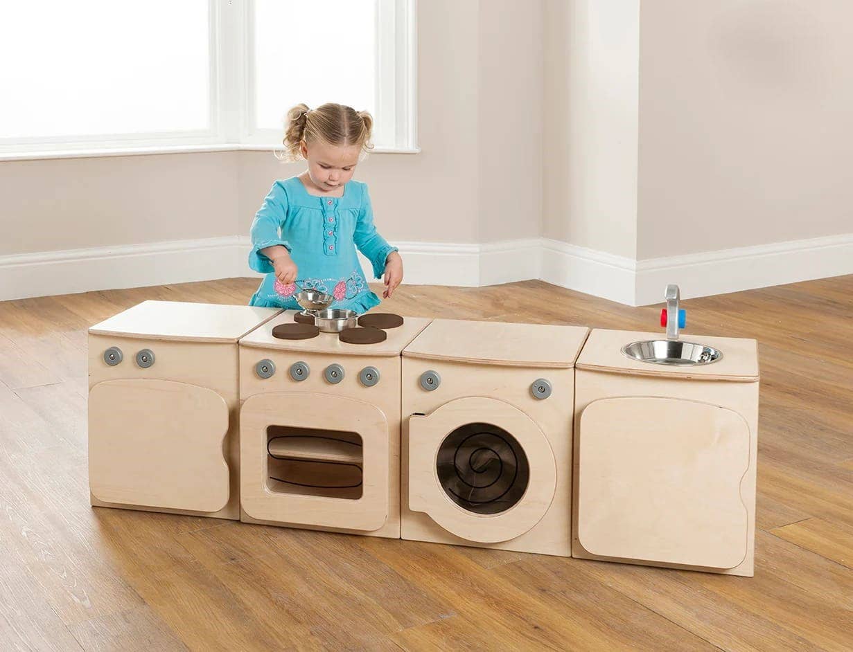Toddler Natural Kitchen Set of 4 - Cooker, Fridge, Washer, Sink Collection
