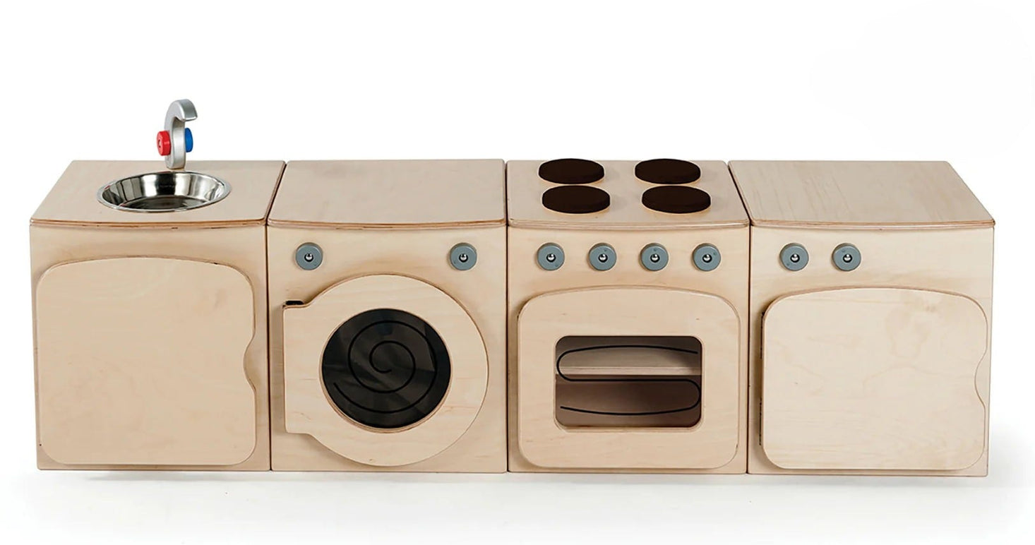 Toddler Natural Kitchen Set of 4 - Cooker, Fridge, Washer, Sink Collection