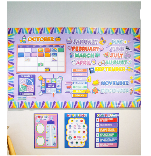 We Stick Together Rainbow Burst Scalloped Bulletin Board Bor