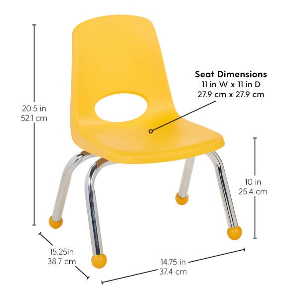 Yellow 10 inch Stackable School Chair with Ball Glides