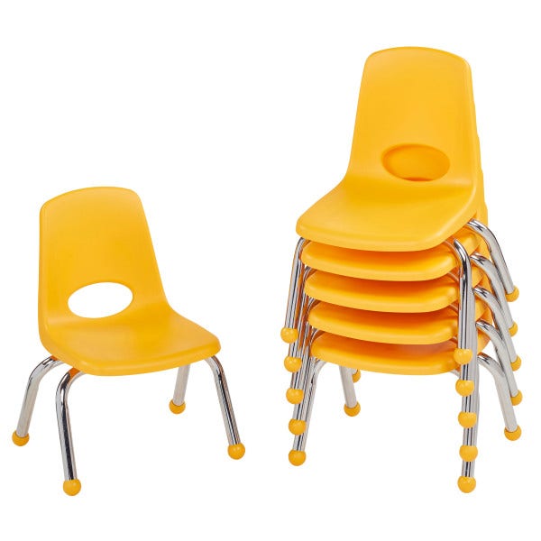 Yellow 10 inch Stackable School Chair with Ball Glides