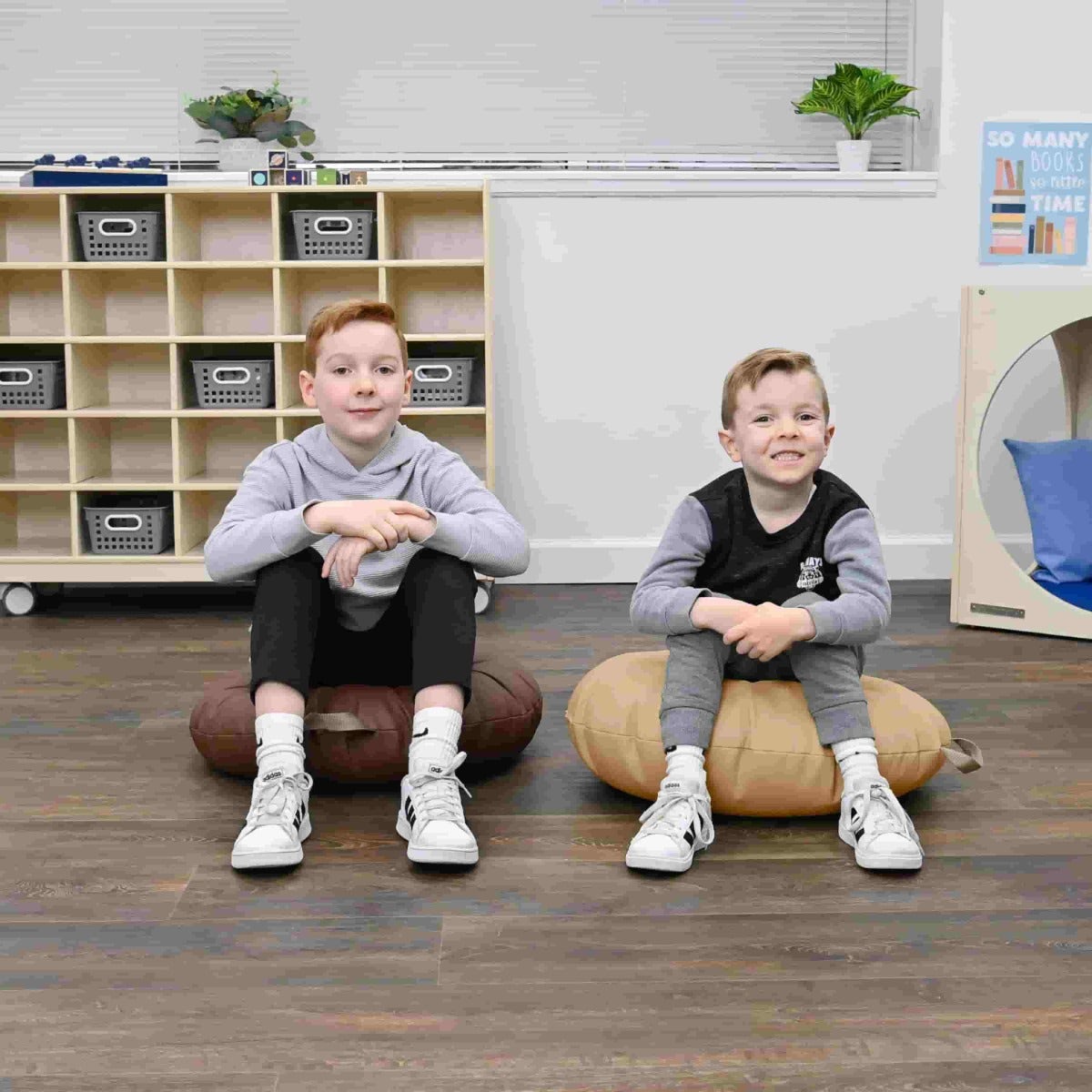 18x18 Mini Round Pouf with Handle - Set of 2 - Walnut and Almond