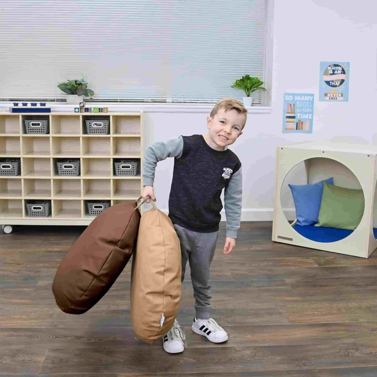 18x18 Mini Round Pouf with Handle - Set of 2 - Walnut and Almond