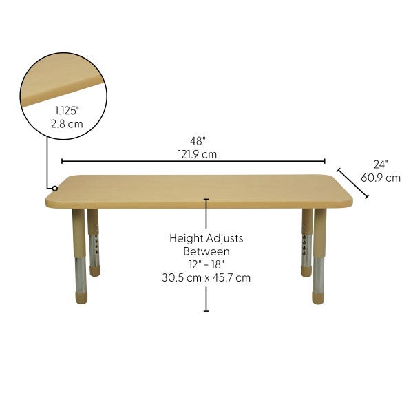 24in x 48in Rectangle T-Molding Activity Table with Adjustable Tiny Tot Legs Maple/Sand
