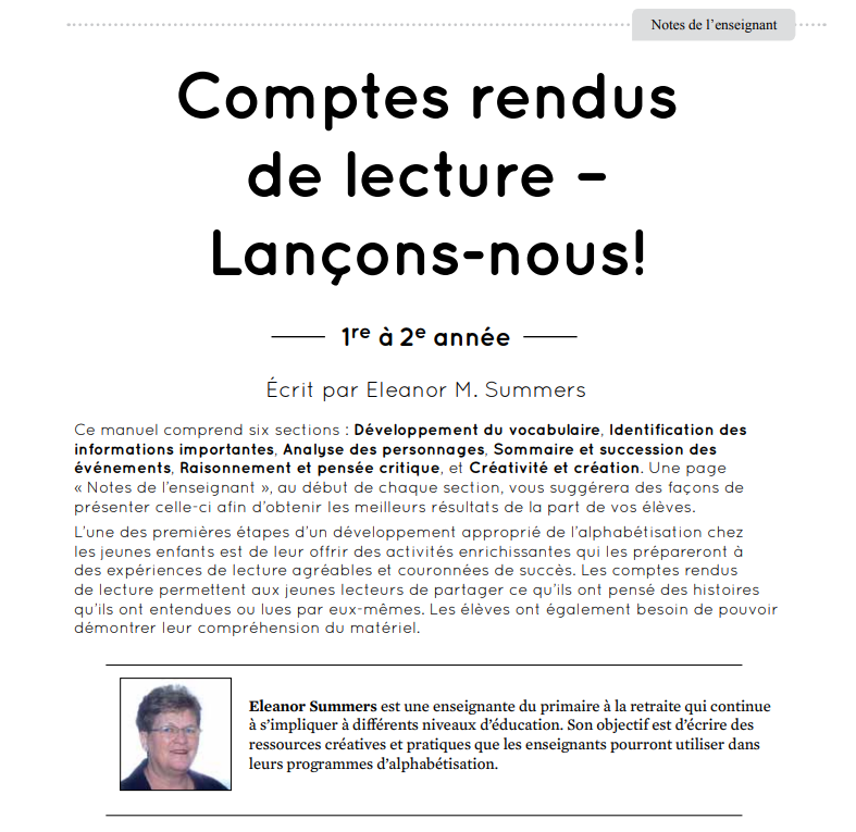 Comptes rendus de lecture-Lancons-nous! Grade 1-2