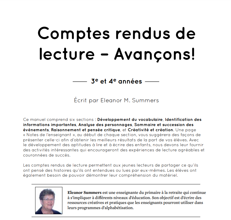 Comptes rendus de lecture-Avancons! Grade 3-4 Ebook