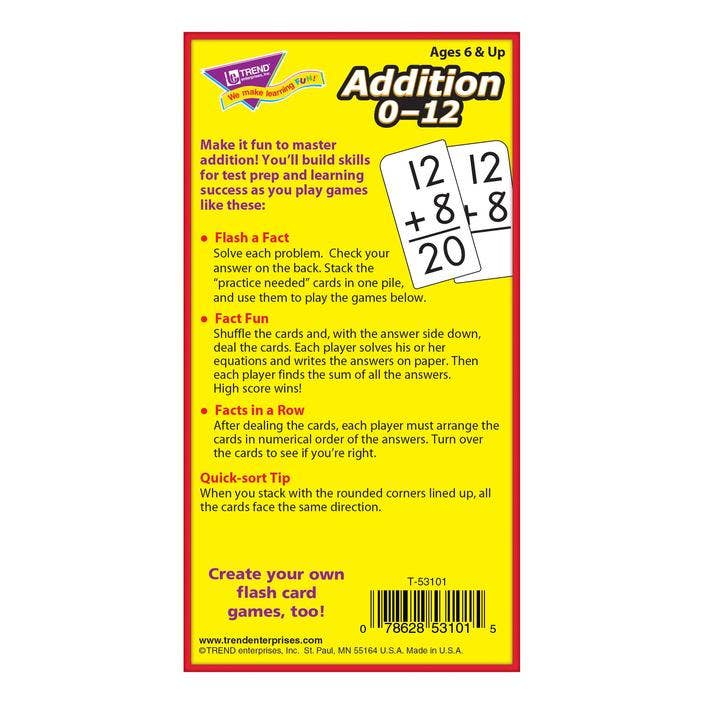 Addition 0 To 12 Flash Cards