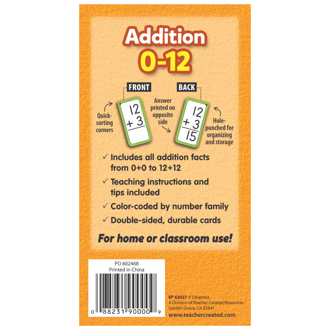 Addition Flash Cards All Facts 0–12