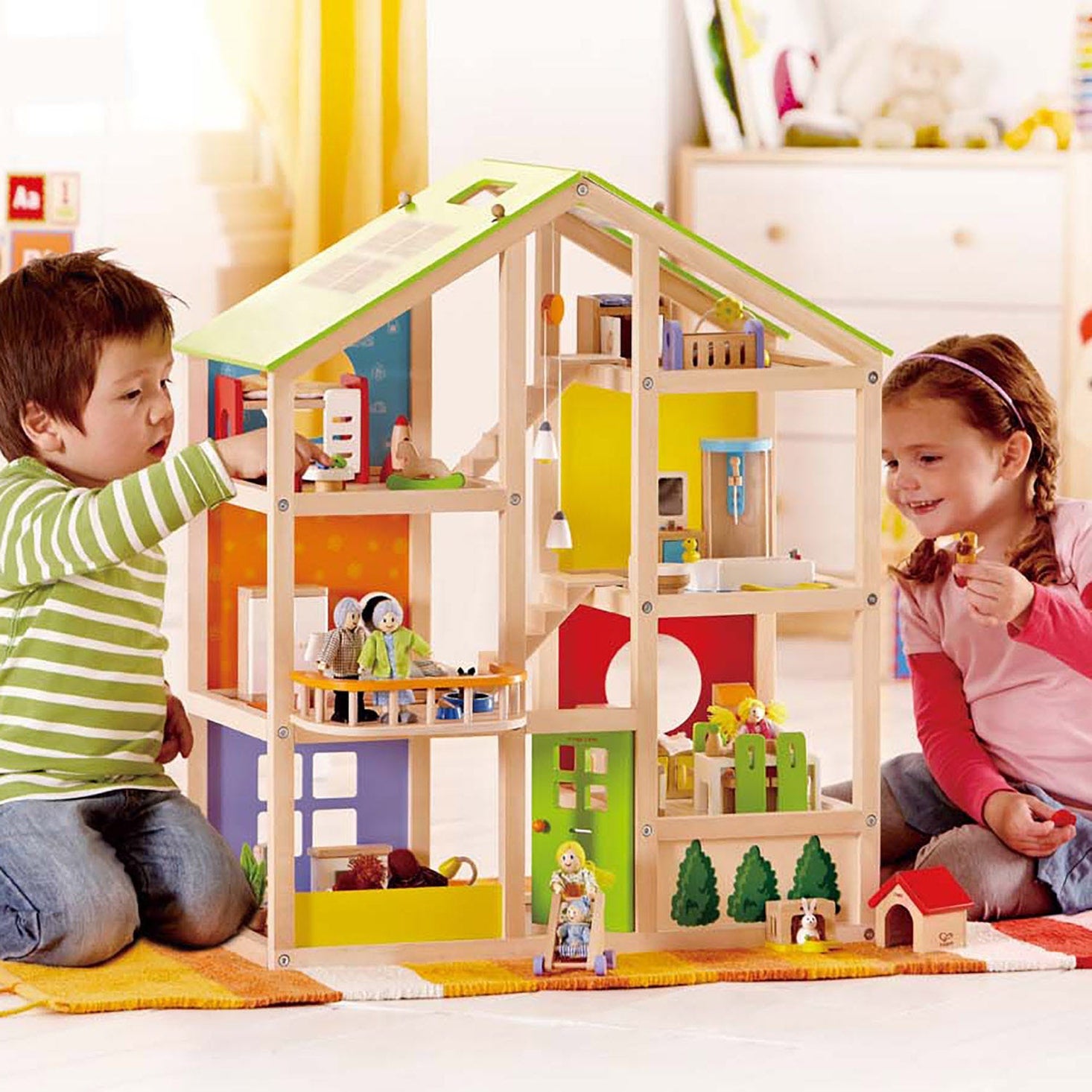 All Season Wooden Dollhouse Furnished by Hape