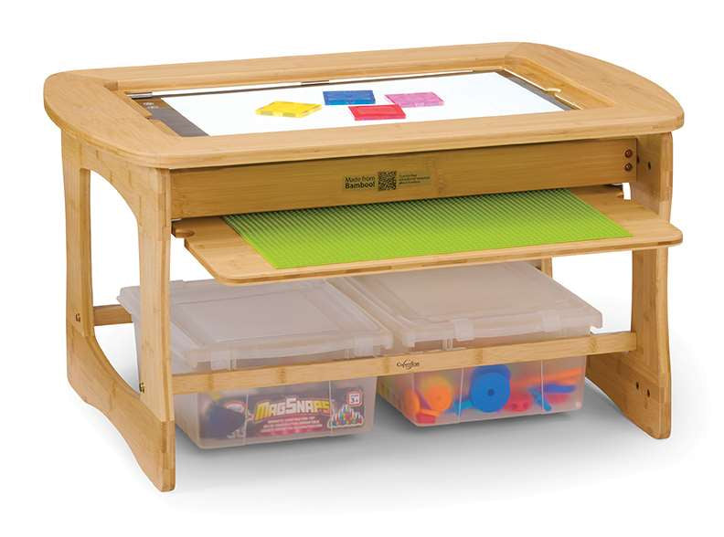 Bamboo Sensory Light Table with Clear tubs