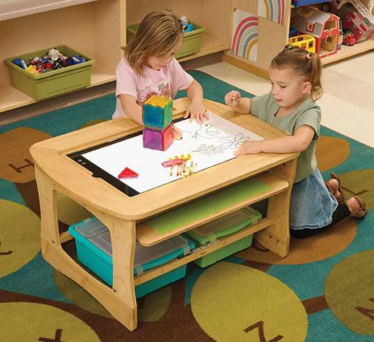 Bamboo Sensory Light Table with Vibrant Mixed tubs