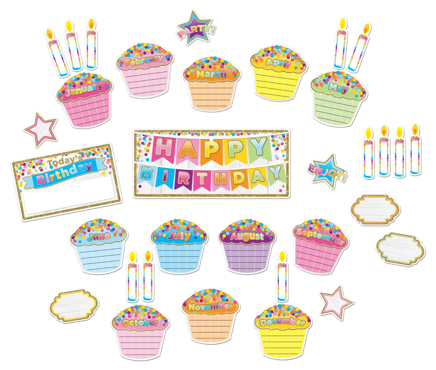 Birthday Confetti Design 32 pieces SmartPoly Mini Bulletin B