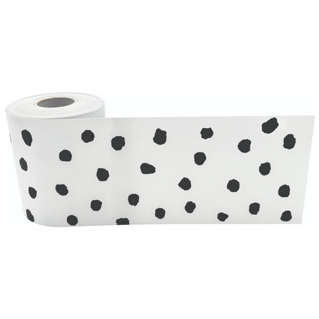 Black Painted Dots on White Straight Rolled Border Trim