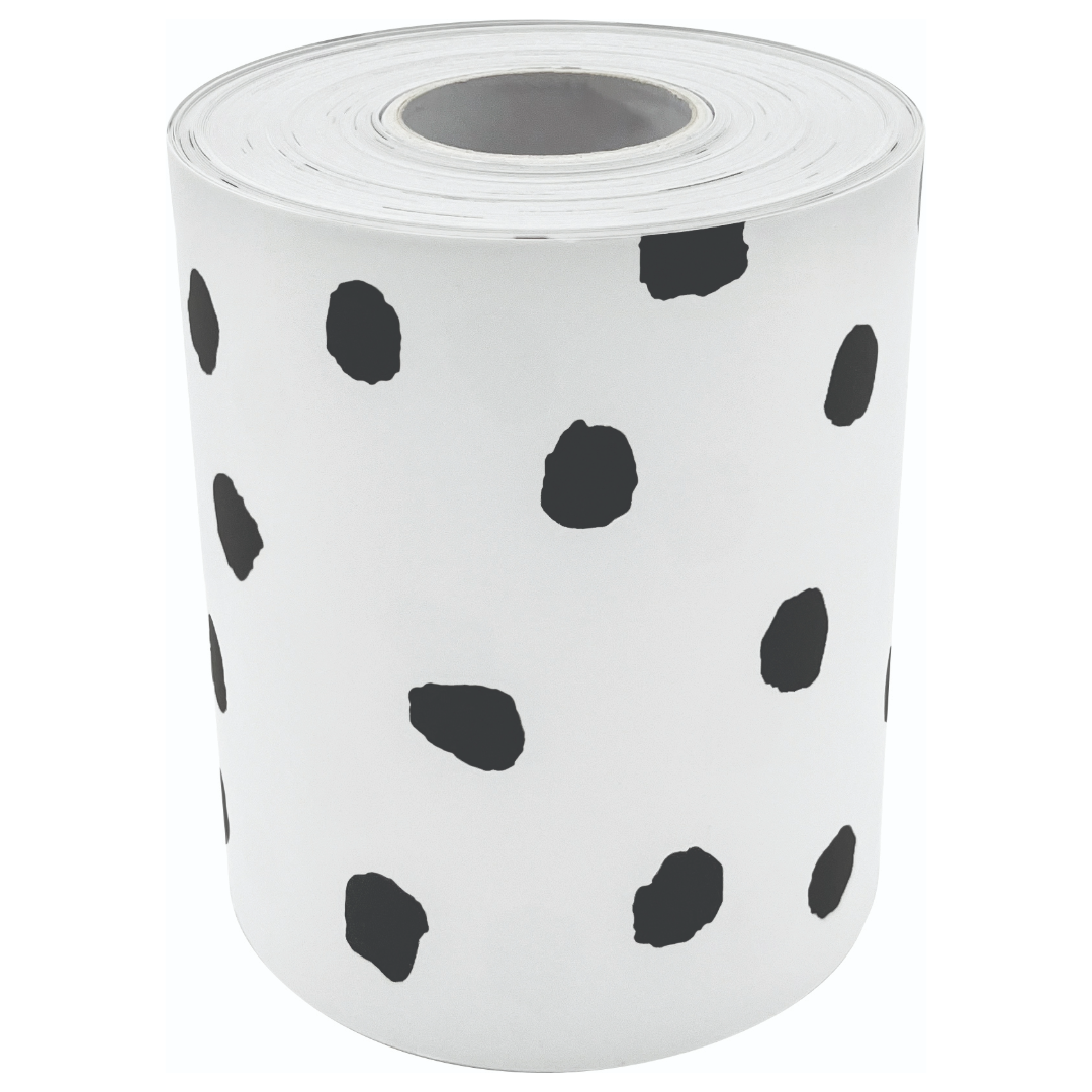 Black Painted Dots on White Straight Rolled Border Trim