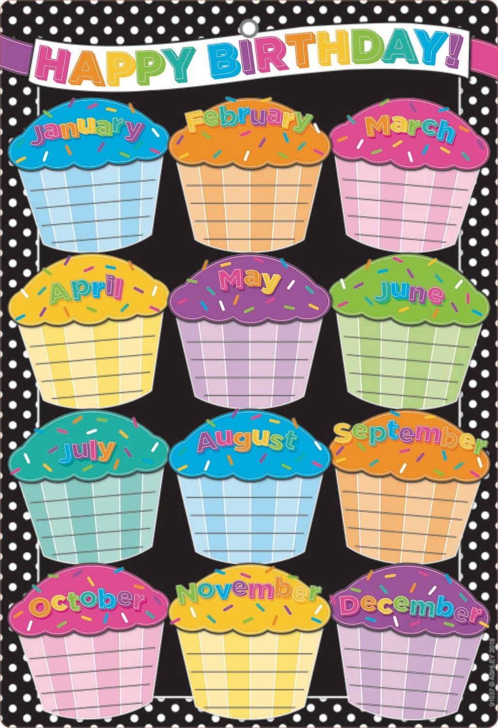 Black and White Polka Dots Happy Birthday Smart Poly Chart 1