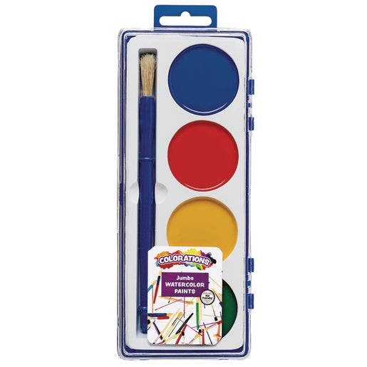 Colorations 4 Jumbo Washable Watercolors In a Tray With a Br