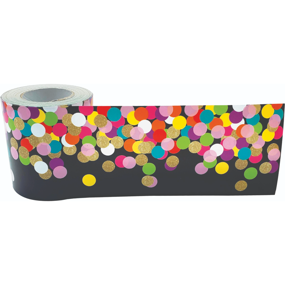 Colorful Confetti on Black Straight Rolled Border Trim