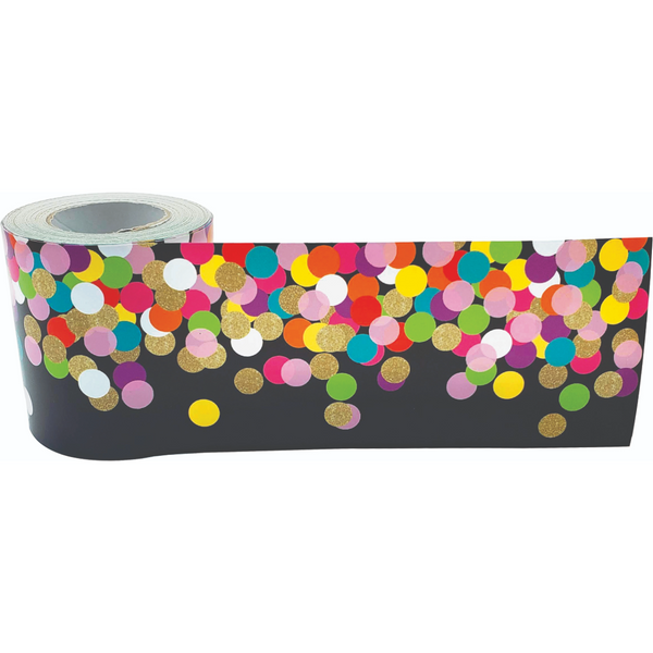 Colorful Confetti on Black Straight Rolled Border Trim