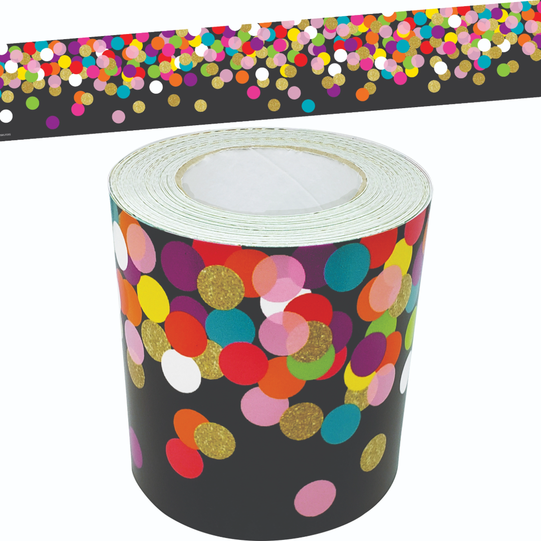 Colorful Confetti on Black Straight Rolled Border Trim