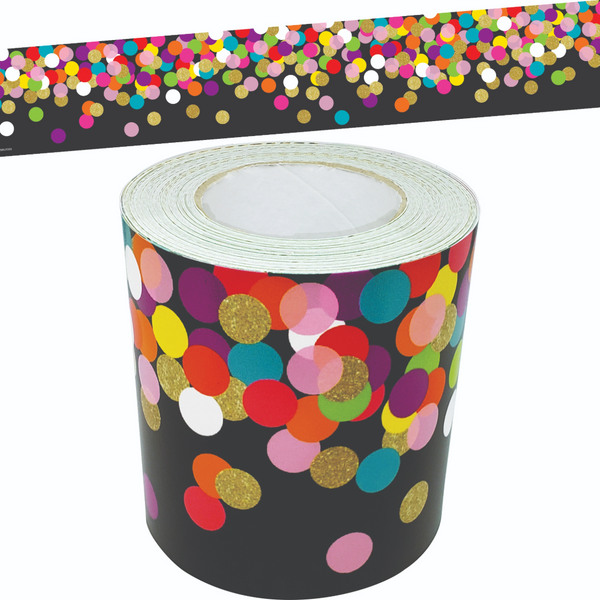 Colorful Confetti on Black Straight Rolled Border Trim