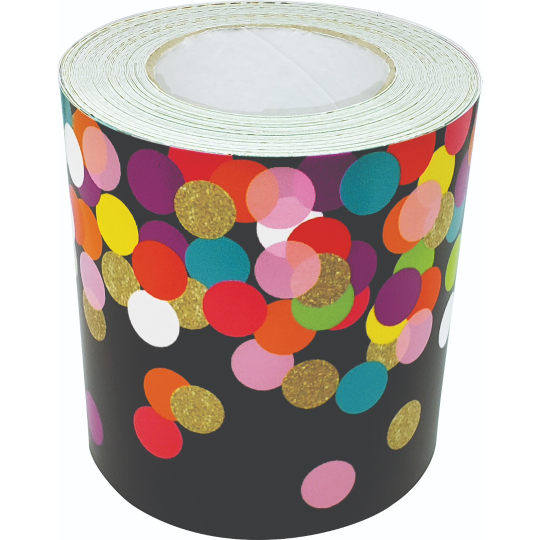 Colorful Confetti on Black Straight Rolled Border Trim