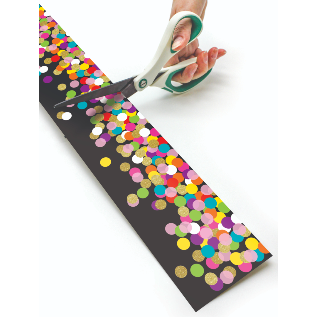 Colorful Confetti on Black Straight Rolled Border Trim