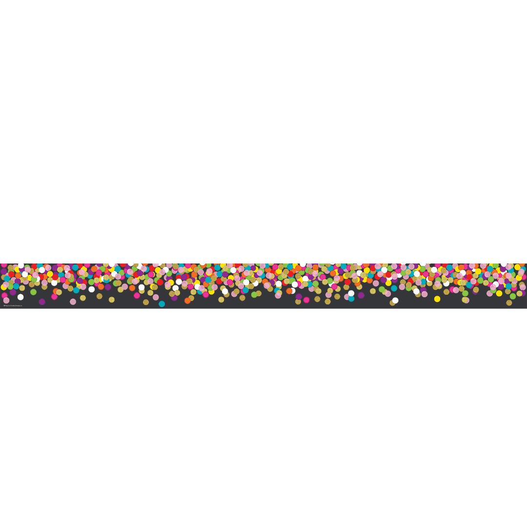 Colorful Confetti on Black Straight Rolled Border Trim
